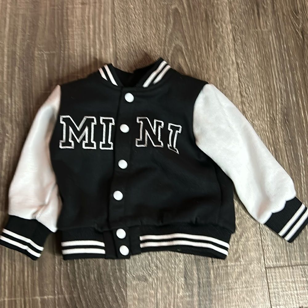 Mini varsity baby jacket size 6-9M black and white